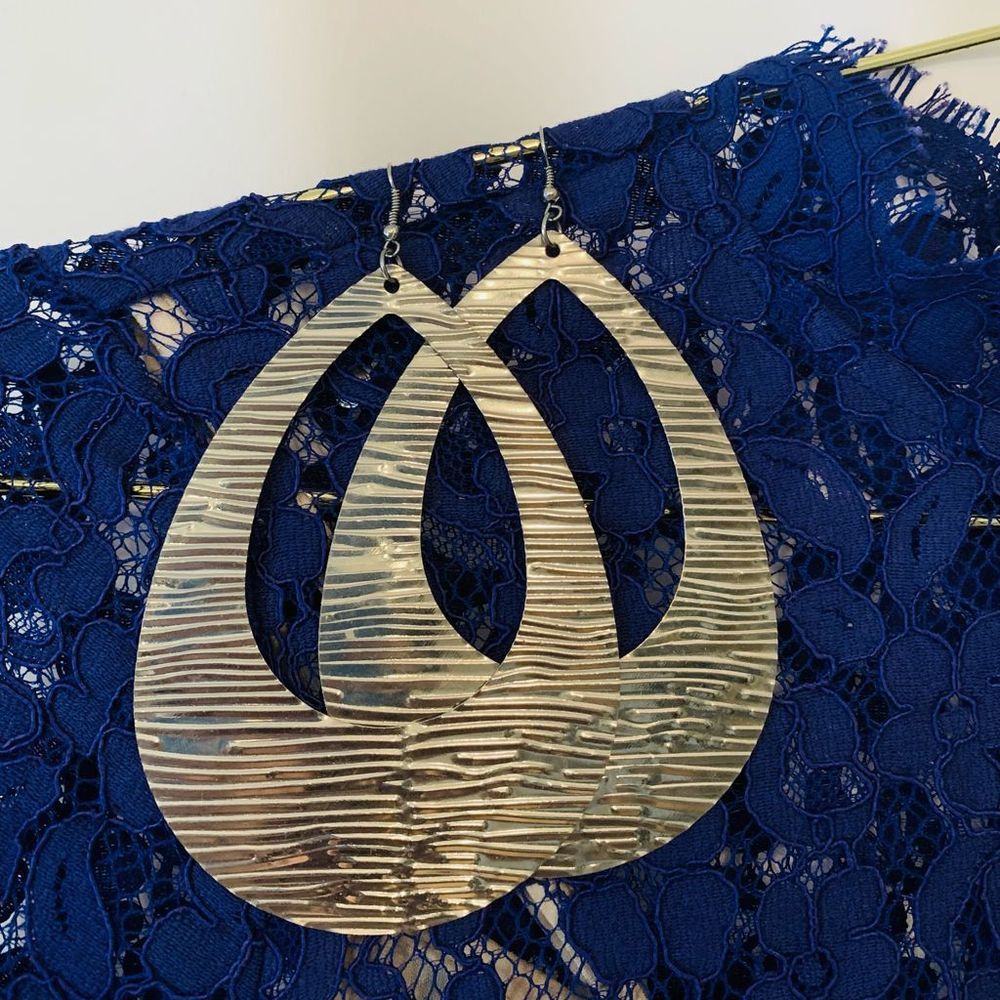 Oversized Silver 70s Inspired Drop Hoop Earrings